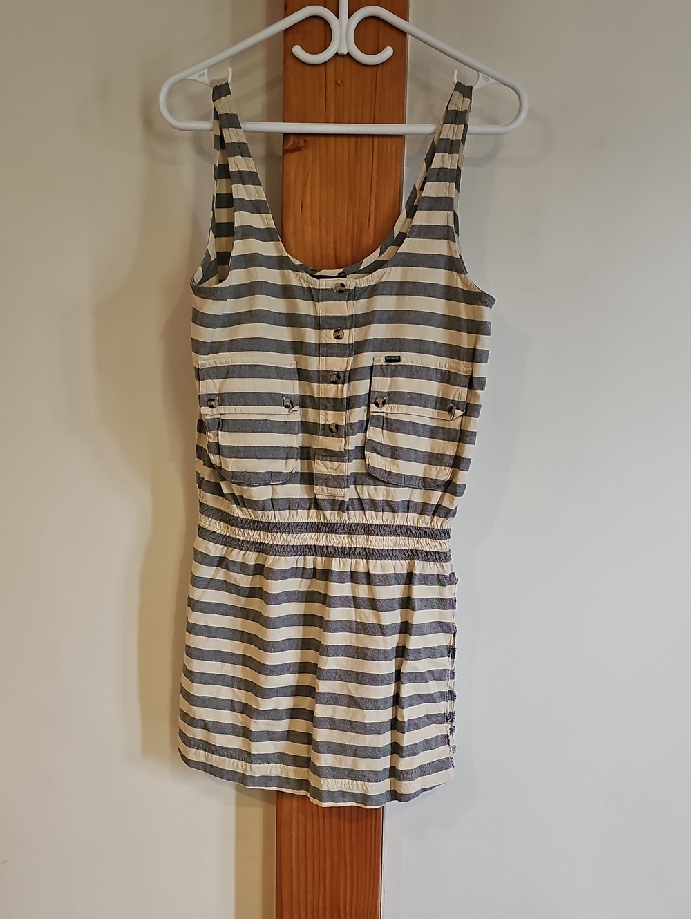 Hurley Navy and Cream Striped Tank